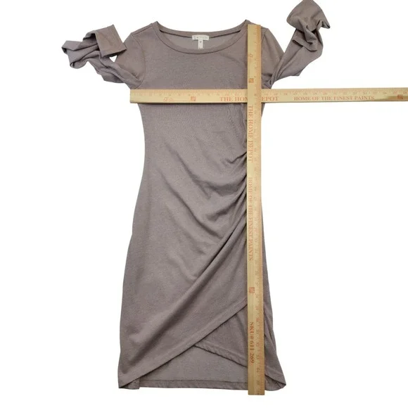 Leith XS Taupe Brown Ruched Asymmetrical Midi Dress Casual Minimalist XS Mauve - Picture 10 of 11